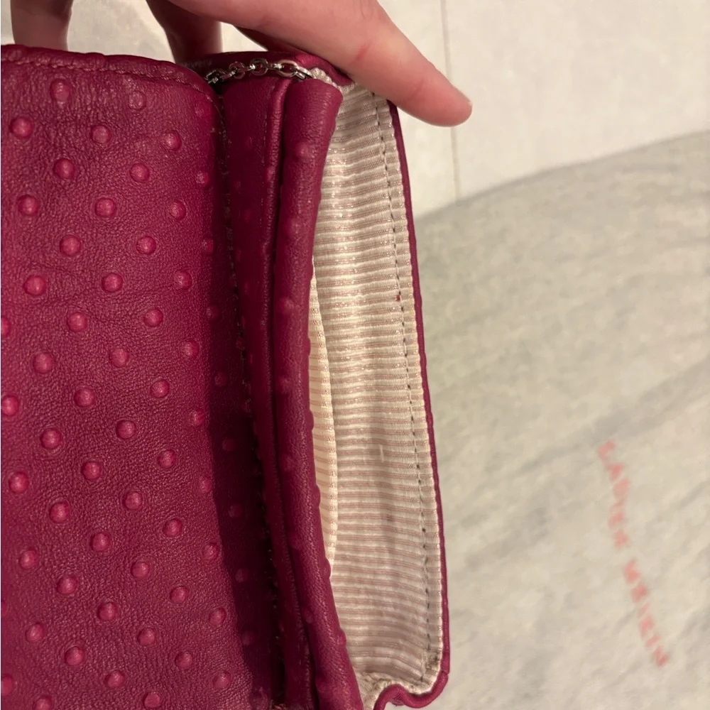 Lauren Merkin Pink Ostrich Leather Clutch With Silver Chain Strap